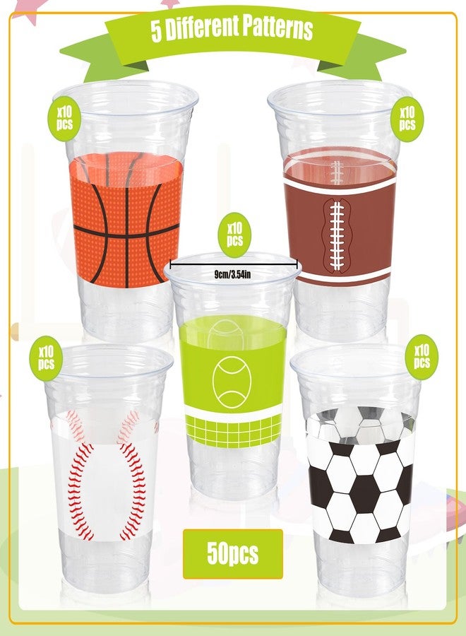 CUPLOOV 50Pcs Sports Party Decoration Cups, 12Oz Sports Plastic Disposable Cups for Kids Football Soccer Basketball Baseball Birthday Party Decorations Supplies Favors - Image 3